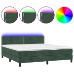 Letto a Molle con Materasso e LED Verde Scuro 160x200cm Velluto