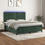 Letto a Molle con Materasso e LED Verde Scuro 160x200cm Velluto