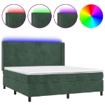 Letto a Molle con Materasso e LED Verde Scuro 160x200cm Velluto