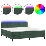 Letto a Molle con Materasso e LED Verde Scuro 160x200cm Velluto