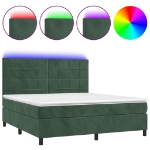 Letto a Molle con Materasso e LED Verde Scuro 160x200cm Velluto