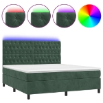 Letto a Molle con Materasso e LED Verde Scuro 160x200cm Velluto