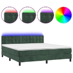 Letto a Molle con Materasso e LED Verde Scuro 160x200cm Velluto