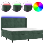 Letto a Molle con Materasso e LED Verde Scuro 160x200cm Velluto