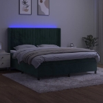 Letto a Molle con Materasso e LED Verde Scuro 160x200cm Velluto