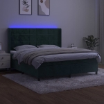 Letto a Molle con Materasso e LED Verde Scuro 180x200cm Velluto