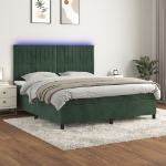 Letto a Molle con Materasso e LED Verde Scuro 180x200cm Velluto