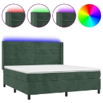 Letto a Molle con Materasso e LED Verde Scuro 180x200cm Velluto