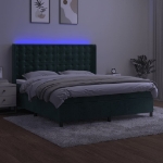 Letto a Molle con Materasso e LED Verde Scuro 180x200cm Velluto