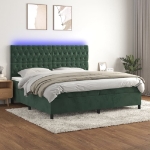 Letto a Molle con Materasso e LED Verde Scuro 200x200cm Velluto