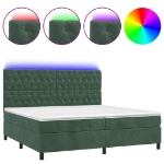 Letto a Molle con Materasso e LED Verde Scuro 200x200cm Velluto