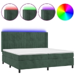 Letto a Molle con Materasso e LED Verde Scuro 200x200cm Velluto