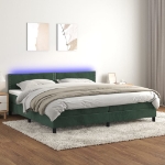 Letto a Molle con Materasso e LED Verde Scuro 200x200cm Velluto