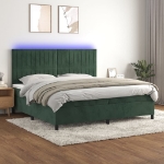 Letto a Molle con Materasso e LED Verde Scuro 200x200cm Velluto