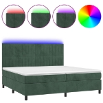 Letto a Molle con Materasso e LED Verde Scuro 200x200cm Velluto