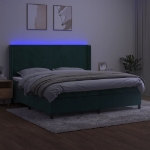 Letto a Molle con Materasso e LED Verde Scuro 200x200cm Velluto