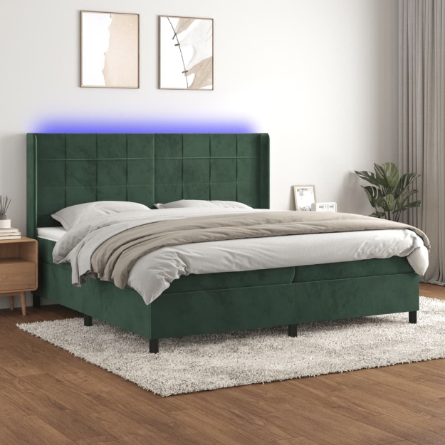 Letto a Molle con Materasso e LED Verde Scuro 200x200cm Velluto