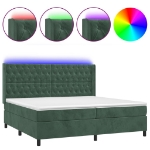 Letto a Molle con Materasso e LED Verde Scuro 200x200cm Velluto