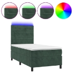 Letto a Molle con Materasso e LED Verde Scuro 80x200cm Velluto