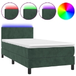 Letto a Molle con Materasso e LED Verde Scuro 80x200cm Velluto