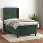 Letto a Molle con Materasso e LED Verde Scuro 80x200cm Velluto