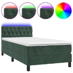 Letto a Molle con Materasso e LED Verde Scuro 90x190 cm Velluto