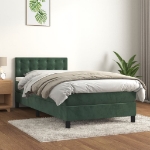 Letto a Molle con Materasso e LED Verde Scuro 90x190 cm Velluto