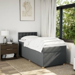 Letto a Molle con Materasso Grigio Scuro Singolo in Tessuto