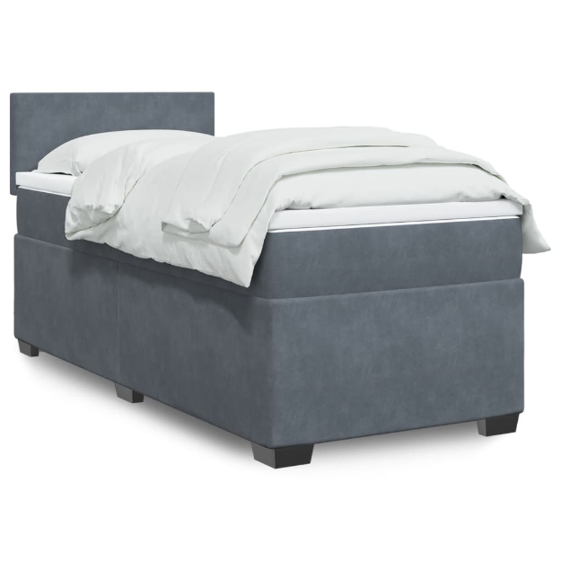 Letto a Molle con Materasso Grigio Scuro Singolo in Velluto