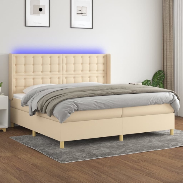 Letto a Molle Materasso e LED bianco 200x200cm in Tessuto