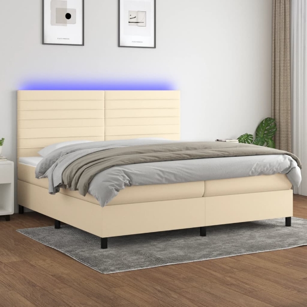 Letto a Molle Materasso e LED bianco 200x200cm in Tessuto