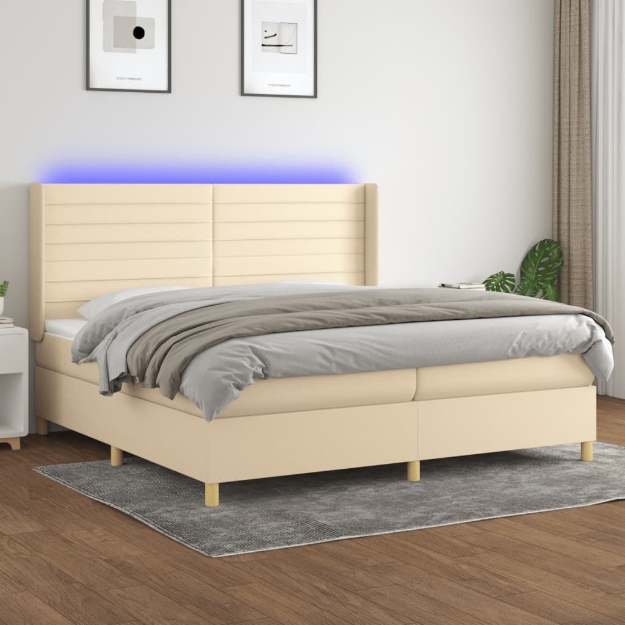 Letto a Molle Materasso e LED bianco 200x200cm in Tessuto