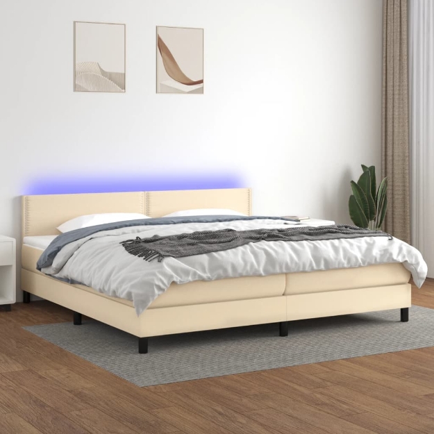 Letto a Molle Materasso e LED bianco 200x200cm in Tessuto