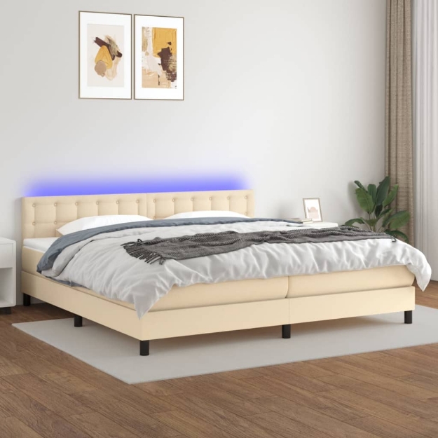 Letto a Molle Materasso e LED bianco 200x200cm in Tessuto