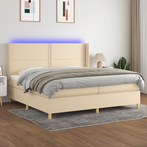 Letto a Molle Materasso e LED bianco 200x200cm in Tessuto