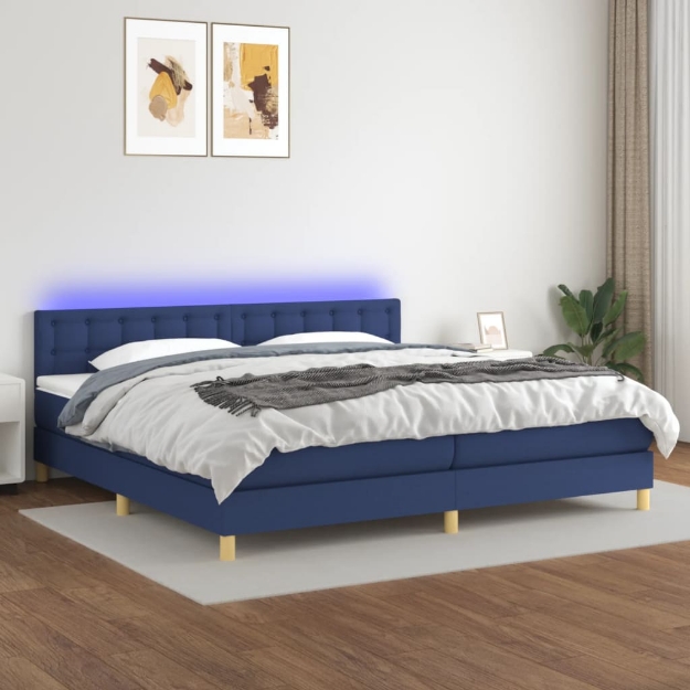 Letto a Molle Materasso e LED Blu 200x200cm in Tessuto