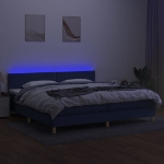 Letto a Molle Materasso e LED Blu 200x200cm in Tessuto