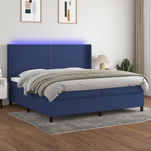 Letto a Molle Materasso e LED Blu 200x200cm in Tessuto