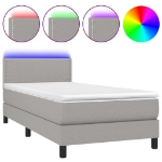 Letto a Molle Materasso e LED Grigio Chiaro 100x200 cm Tessuto