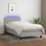 Letto a Molle Materasso e LED Grigio Chiaro 100x200 cm Tessuto