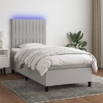 Letto a Molle Materasso e LED Grigio Chiaro 100x200 cm Tessuto