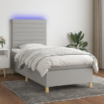 Letto a Molle Materasso e LED Grigio Chiaro 100x200 cm Tessuto