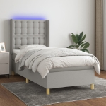 Letto a Molle Materasso e LED Grigio Chiaro 100x200 cm Tessuto