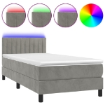 Letto a Molle Materasso e LED Grigio Chiaro 100x200 cm Velluto