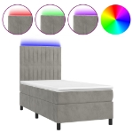 Letto a Molle Materasso e LED Grigio Chiaro 100x200 cm Velluto