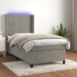 Letto a Molle Materasso e LED Grigio Chiaro 100x200 cm Velluto