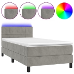 Letto a Molle Materasso e LED Grigio Chiaro 100x200 cm Velluto