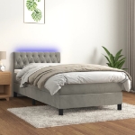 Letto a Molle Materasso e LED Grigio Chiaro 100x200 cm Velluto