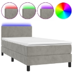 Letto a Molle Materasso e LED Grigio Chiaro 100x200 cm Velluto