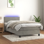 Letto a Molle Materasso e LED Grigio Chiaro 100x200 cm Velluto